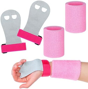 Civaner 4 Pcs Gymnastics Grips Wristbands Sets for Girls Kids Youth Athletic Pink Bar Grips Protection and Wrist Support Sports Accessories for Weightlifting Tennis Workout and Exercise