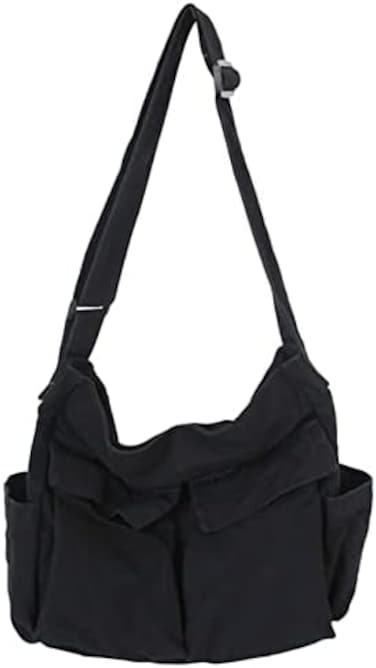 Caistre Women Men Crossbody Shoulder Bag Large Hobo Bag with Multiple Pockets Canvas Messenger Tote Bag for Women and Men