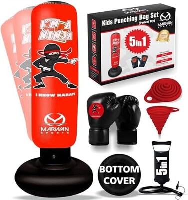 Marwan Sports Kids Punching Bag Toy Set, Inflatable Boxing Bag Toy for Boys Age 3-12, Ninja Toys for Boys, Christmas,Birthday Gifts for Kids 4,5,6,7,8,9,10 Years Old