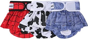 Avont 3 Pack Washable Dog Diapers Female (XS/6"-8.5", Reusable Dog Period Diapers Cover, Female Dog Diapers for Heat Cycle, Incontinence, Girl Dog Diapers Dress -Red/Blue/White