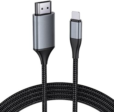 JUCONU [13.2ft Long Version] HDMI Cable for iPhone, Upgraded 1080P HDTV HDMI Cable Adapter Connector, Digital AV Video Sync Screen Compatible Converter for iPhone/i-Pad Devices, No Need Power Supply B