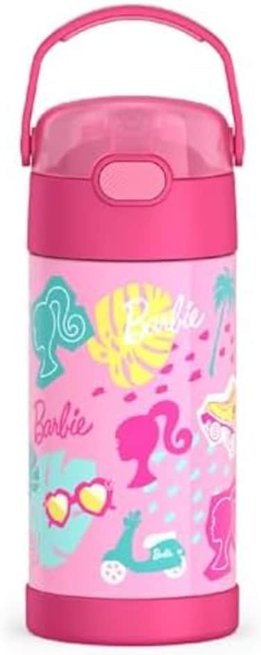 THERMOS FUNTAINER 12 Ounce Stainless Steel Vacuum Insulated Kids Straw Bottle, Barbie