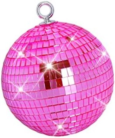 Javik Pink Mirror Disco Ball 6 inch Small Reflects Light Mirror Ball with Hanging Rings for Party Decorations, 70s Theme Party, Christmas Decorations, DJ, Wedding, Birthday