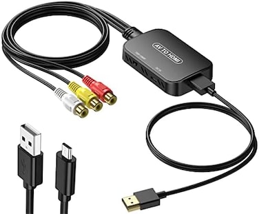 محول Viagkiki من RCA إلى HDMI، محول AV إلى HDMI، محول صوت وفيديو مركب من RCA إلى HDMI لأجهزة PS1، PS2، PS3، STB، Xbox، VHS، VCR، مشغلات أقراص Blu-ray DVD (يتضمن كابل HDMI)