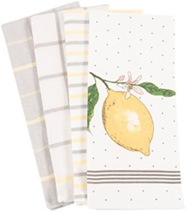 KAF Home Pantry Lemon Kitchen Dish Towel Set of 4, 100-Percent Cotton, 18 x 28-inch