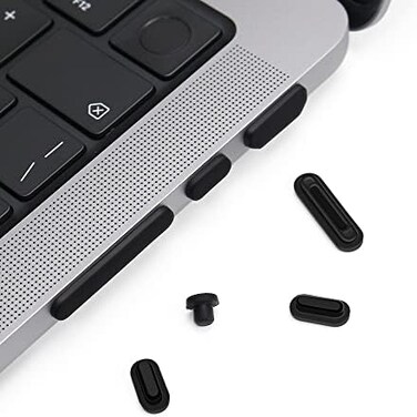 ProElife 7 Pcs Anti Dust Dirt Plug Cups Set for 2023-2021 MacBook Pro 14.2 inch 16.2 inch M3 M2 M1 Pro/Max (Model: A2779/A2442/A2780/A2485Accessory Silicone Anti Dirt Protective Cover (Black