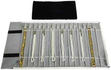 SCIKHEFT Portable Jewelry Roll Untangled Secure Necklace Travel Storage Bag Displays Holder 16 Chain (Black and Gray