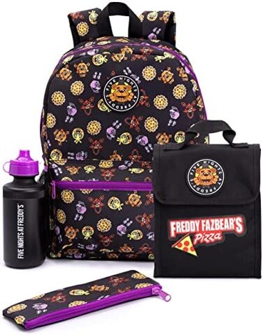 Five Nights at Freddy's Backpack Set Kids 4 Piece Lunch Box Water Bottle Pencil Case