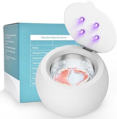 Voraiya Ultrasonic UV Cleaner for Dentures, Aligner, Retainer, Whitening Trays, Night Dental Mouth Guard, Toothbrush Head, Ultrasonic Cleaner Machine for all dental Appliances, Jewellery, Diamonds