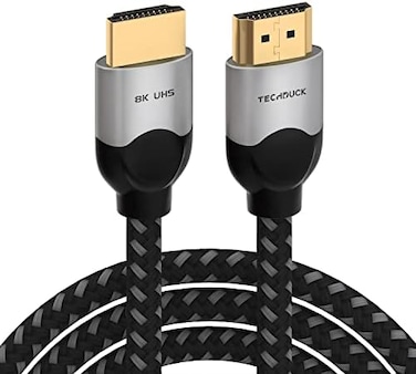 كابل TechDuck 8K HDMI 2.1 بطول 10 أقدام، يدعم دقة 8K بمعدل 60 هرتز و4K بمعدل 120 هرتز و144 هرتز، بسرعة نقل بيانات 48 جيجابت في الثانية، كابل HDMI عالي الجودة ومتين مضفر، مقاس 28AWG، معتمد.