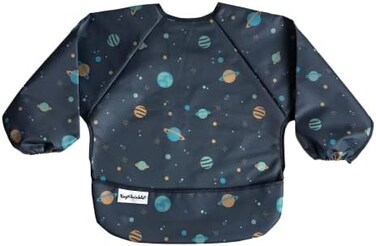Tiny Twinkle Mess Proof Baby Bib, Cute Full Sleeve Bib Outfit, Waterproof Bibs for Toddlers, Machine Washable, Tug Proof Closure, Baby Smock for Eating, Long Sleeved (Space, Large 2-4 Years