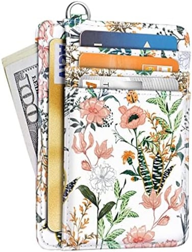 Slim Front Pocket Wallet RFID ID Card Holder Cute Small Wallet with Keychian for Women