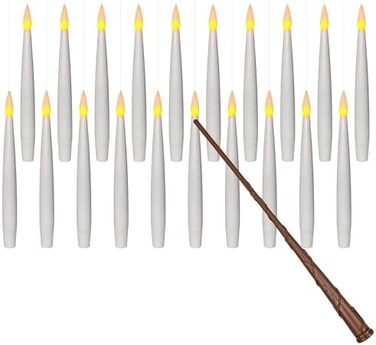 Leejec 20pcs Flameless Taper Floating Candles with Magic Wand Remote, Flickering Warm Light, Battery Operated 6.1" LED Electric Window Candle, Decor for Christmas, Wedding, Halloween, Birthday Party