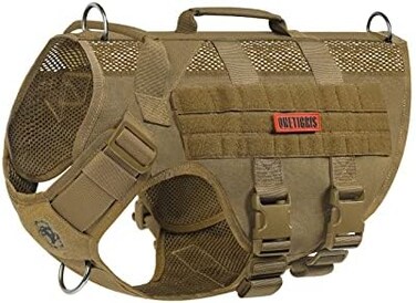 OneTigris No Pull Tactical Dog Harness for Medium Large Dog, Mesh Design Breathable Service Dog Vest with Handle, Military Dog Vest Harness with Molle Panels for Walking Hiking Training (XL, Brown