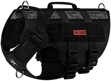 OneTigris No Pull Tactical Dog Harness for Medium Dog, Mesh Design Breathable Military Dog Molle Vests with Handles, Service Dog Vest Harness for Walking Hiking Training (L, Black
