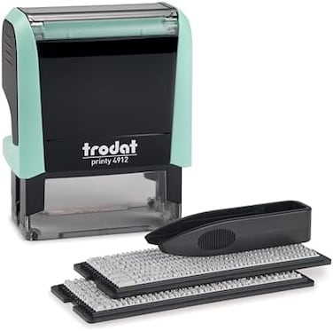 طقم ختم Trodat Printy 4912 ذاتي التحبير باللون الأخضر الباستيل، يمكنك صنعه بنفسك (DIY4) - طقم ختم مخصص برسالة أو عنوان مع حبر أسود، حجم النقش: 3/4 بوصة × 1-7/8 بوصة
