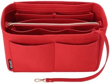 OPPOSHE Purse Organizer Insert for Handbags, Softened Felt Bag Insert Organizer for Tote, Compatible with LV, Coach, MK, Kate Spade, Goyard, Longchamp (Red, Large