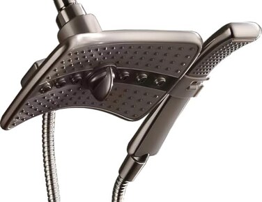 BRIGHT SHOWERS Shower Head Combo with Two Spray Setting, Fixed Shower Head and Handheld with Grey Face, Brushed Nickel
