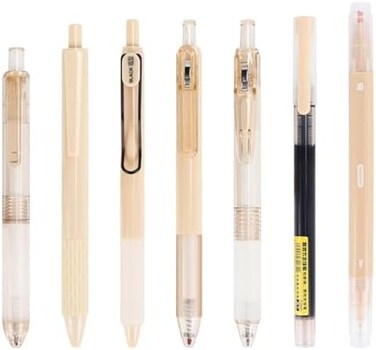 Buqoo Gel Pens Set, 5 Pack Retractable Gel Ink Pens 0.5mm Fine Points Pens Various Styles of Gel Pens with 1 Highlighter for Drawing Writing Planner School Supplies (Brownish Red Color