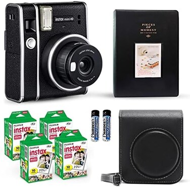 Fujifilm Instax Mini 40 Instant Camera Vintage Black.Fujifilm Value Pack (40 SheetsShutter Accessories Bundle, Includes Vintage Style Compatible Carrying Case, Black Photo Album 64 Pockets
