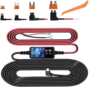 Plozoe Dash Cam Hardwire Kit,USB C Hard Wire Kit Fuse for Dashcam, 12V-24V to 5V Car Dash Camera Charger Power Cord, Gift 4 Fuse Tap Cable and Installation Tool（11.5ft