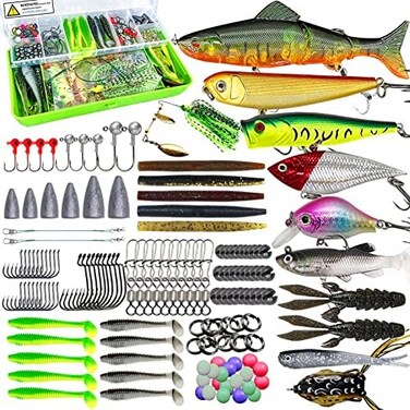 UperUper Fishing Lures Kit Set, Baits Tackle Including Crankbaits, Topwater Lures, Spinnerbaits, Worms, Jigs, Hooks, Tackle Box and More Fishing Gear Lures for Bass Trout