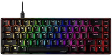 لوحة مفاتيح الألعاب الميكانيكية HyperX Alloy Origins 65 - تصميم صغير الحجم 65% - مفاتيح حمراء خطية - أغطية مفاتيح PBT مزدوجة الطبقة - إضاءة خلفية RGB LED - متوافقة مع برنامج NGENUITY
