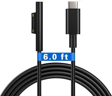 FASTELECTRIC Surface Connect to USB C Charging Cable, Compatible for Microsoft Surface Pro 7/6/5/4/3 Go3/2/1 Laptop4/3/2/1, Must Works with 45W 15V3A USB-C Charger (Black
