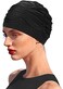 HAOZAIKEJI Women Turban Swim Cap Elastic Bathing Cap Long Short Hair Pleated Turban Swimming Cap Extra Large Soft Beanie Cap (Black