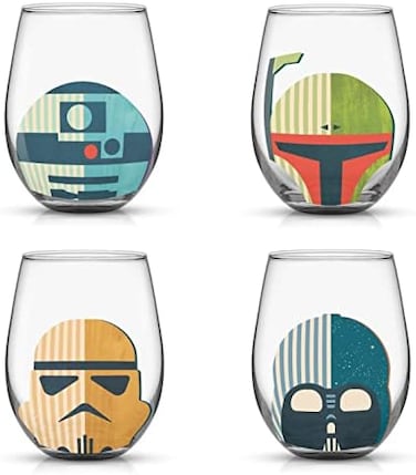 JoyJolt Star Wars Helmet Hues Tumblers Stemless Glasses. Set of 4 Large 19oz Stemless Glass Drinking Glasses, Star Wars Kitchen Glasses. Star Wars Gifts and, Star Wars Collectibles for Adults