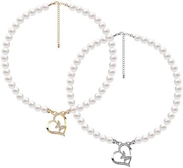 2PCS Pearl Necklace Set, Artificial Pearl Necklace, Pearl Choker Necklace Charm Lady Girlfriend Wedding Birthday Anniversary