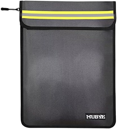MUBYE Fireproof Waterproof Money Document Bag - 15"x 11" Safe Zipper Bags with Reflective Strip, FireWater Proof Storage Organizer Pouch for Important Documents Holder,File,Cash,Passport,Tablet (Black