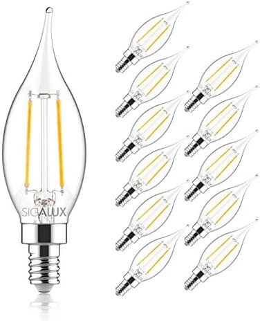 Sigalux Candelabra LED Light Bulbs Dimmable, E12 40 Watt Chandelier CA10 Flame Tip Candle 2700K Warm White,300LM E12 Bulb for Chandeliers, Ceiling Fan, Pendant, 12 Pack