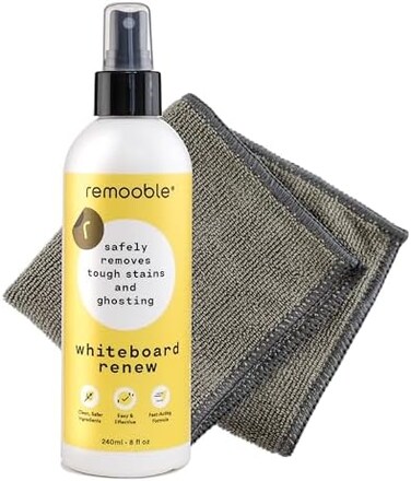 Remooble Dry Erase Whiteboard Cleaner SprayMicrofiber Cleaning Cloth - Safely Removes Tough Stains and Ghosting, 8 oz.