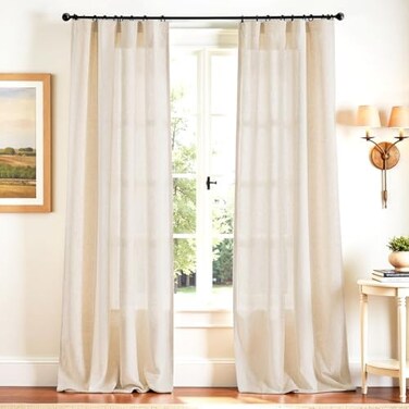 JINCHAN Linen Beige Curtains for Living Room Farmhouse Rod Pocket Back Tab Light Filtering Window Drapes 2 Panels for Bedroom Patio Door Curtains 2 Panels(W127 cmxL305cm, Crude