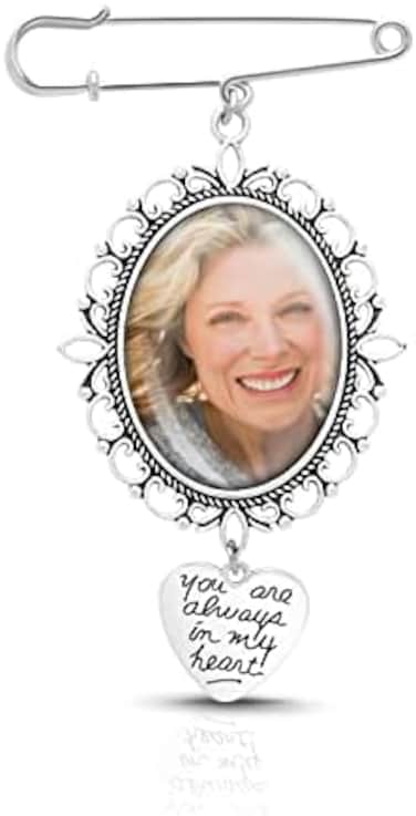 Yolev 1PCS Wedding Bouquet Photo Charm DIY Pin Brooch Making Kit Single Lacy Frame Wedding Charm Oval Glass Cabochons Picture Frame with Pendant for Wedding Shower Bride