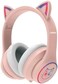 LOBKIN Bluetooth 5.3 Kids Headphones with Bag - RGB LED Light Up Cat Ears Foldable Adjustable On-Ear Headset Support Wireless or 3.5mm Wired Mode for ToddlerGirlsBoys Teens (Pink