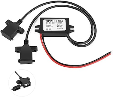 محول YIPIN HEXHA DC من 12 فولت/24 فولت إلى 5 فولت 3 أمبير 15 واط، مزود بمنفذي USB أنثى، محول DC خافض للجهد