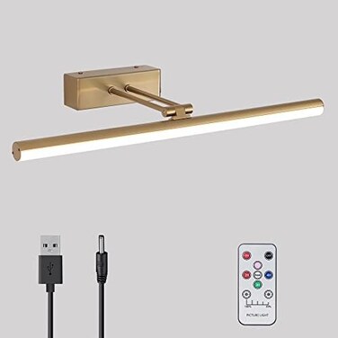 مصباح HOWMZON للصور، مصباح لاسلكي قابل لإعادة الشحن مقاس 16 بوصة، إضاءة LED قابلة للتعتيم للأعمال الفنية، مصابيح جدارية للوحات الفنية، والقماش، والمعارض، والصور الشخصية (نحاسي)