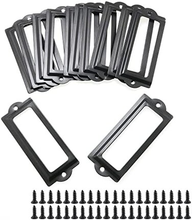 JianLing 20PCS Black Label Holder Black Office Library File Drawer Cabinet Card Tag Holder Metal Office File Cabinet Shelves Drawer Name Card Label Holder Frames