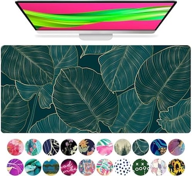 French KOKO Large Mouse Pad, Desk Mat, Keyboard Pad, Desktop Home Office School Essentials College Cute Decor Big Extended Protector Computer Accessories Pretty Mousepad Women Girls XL Green Leaves