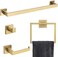 TQKAG Brushed Gold Bathroom Towel Bar Sets Premium Stainless Steel 4-Piece Bathroom Hardware Set Wall Mounted Square Bathroom Accessories Kit