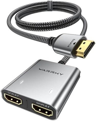 موزع HDMI من WARRKY بدقة 4K، منفذ HDMI 1x2 لنسخ/عكس الشاشة، موزع HDMI بمدخل واحد ومخرجين [هيكل معدني، كابل HDMI مضفر بطول 1.1 متر، مؤشرات LED]، موزع يعمل بمنفذ USB-C، مصدر واحد لشاشتين متطابقتين