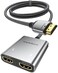 موزع HDMI من WARRKY بدقة 4K، منفذ HDMI 1x2 لنسخ/عكس الشاشة، موزع HDMI بمدخل واحد ومخرجين [هيكل معدني، كابل HDMI مضفر بطول 1.1 متر، مؤشرات LED]، موزع يعمل بمنفذ USB-C، مصدر واحد لشاشتين متطابقتين