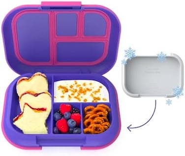 Bentgo Kids Chill Leak-Proof Lunch Box - Included Reusable Ice Pack Keeps Food Cold; 4-Compartment Bento Lunch Container; MicrowaveDishwasher Safe (Electric Violet