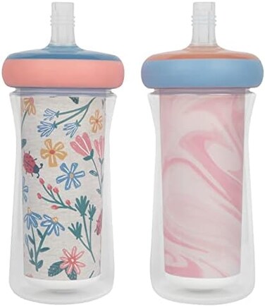 The First Years Insulated Straw Cups for Toddlers 2pk &ndash; LadybugMarbled &ndash; PinkBlue