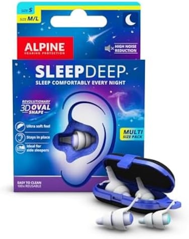 سدادات أذن Alpine SleepDeep للنوم - سدادات أذن جديدة ثلاثية الأبعاد بيضاوية الشكل وناعمة للغاية وقابلة لإعادة الاستخدام لعزل الضوضاء - تقليل الضوضاء بمقدار 27 ديسيبل - مثالية لمن ينامون على جانبهم وتم