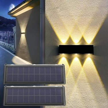 Mrzxy Solar Lights Outdoor 3000K Warm Aluminum Waterproof Dusk to Dawn Lighting Wall Sconce Up Down for Outside, Fence, Walkway, Porch, Deck