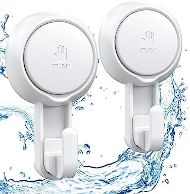 LUXEAR Suction Hooks Powerful Vacuum Suction Cup Hooks- Heavy Duty Shower Hooks Waterproof Suction Hanger for Bathroom Kitchen Towel, Robe, Loofah Removable and Reusable Hooks for Bags Coat (2 Pack