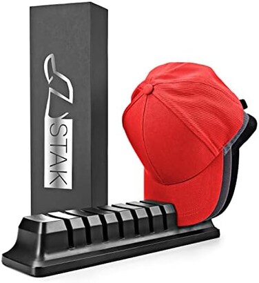 Capstak Hat organizer for baseball caps - hat holder for 10 baseball caps - No install required cap rack closet organizer system hat racks for baseball caps (Black
